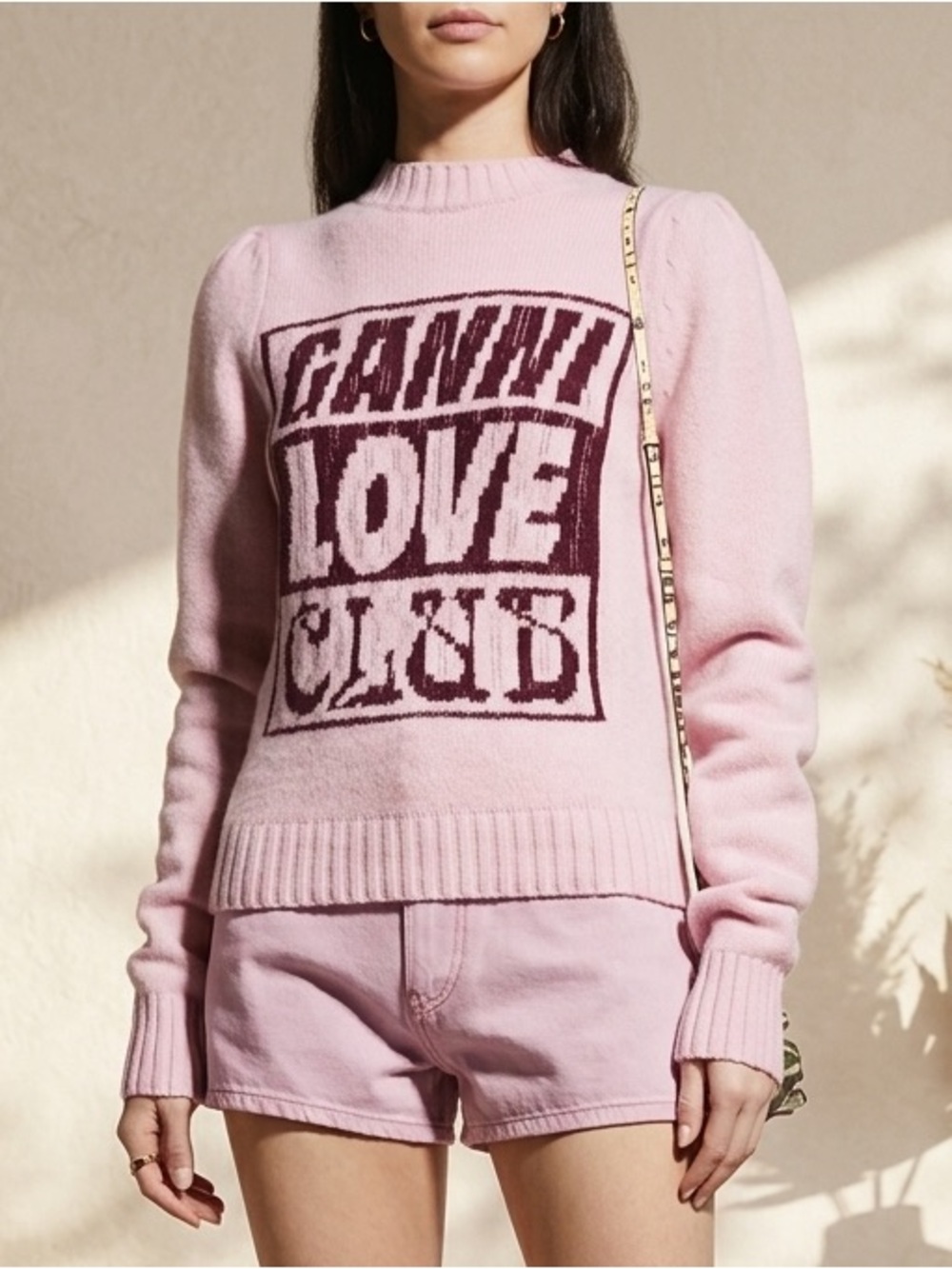 Ganni Love Club Graphic Lambswool Sweater Pink Lavender S NWT